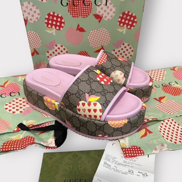 Gucci Les Pommes, designer, platform, novelty print limited edition slides - Picture 1 of 11